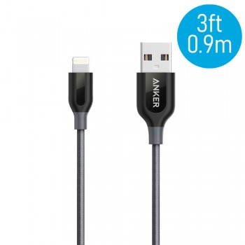 Anker A8121 PowerLine+ 3ft MFI Lightning Connector Cable - Gray (0.9M)