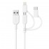 Anker A8436 PowerLine II 3ft 3-in-1 Lightning/Type-C/Micro Connector Cable - White (0.9M)