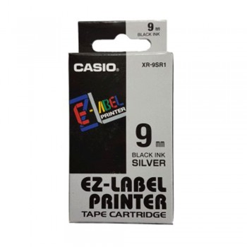 Casio Ez-Label Tape Cartridge - 9mm, Black on Silver (XR-9SR1)
