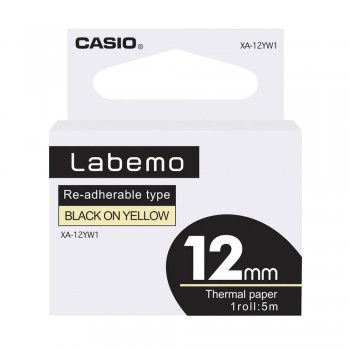 Casio Labemo Tape - 12mm x 5m, Black on Yellow (XA-12YW1)